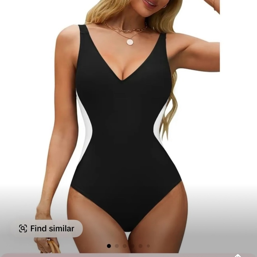 Elegant Black and White One-Piece Swimsuit